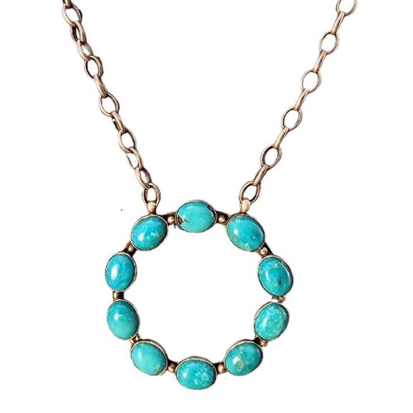 Sterling Dorothy Secatero Navajo Kingman Blue Turquoise Circle Necklace - Picture 1 of 13